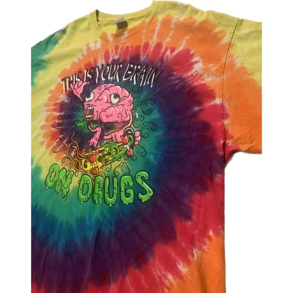 Graphic Tie Dye T-Shirt, Brain on Drugs | 90's Tee | Men's XL - Picture 2 of 3